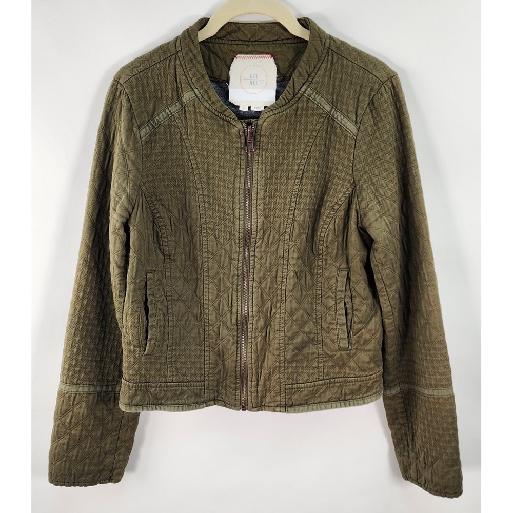 Hei Hei Anthropologie Quilted Riding Jacket Women's M Full Zip Lined Green